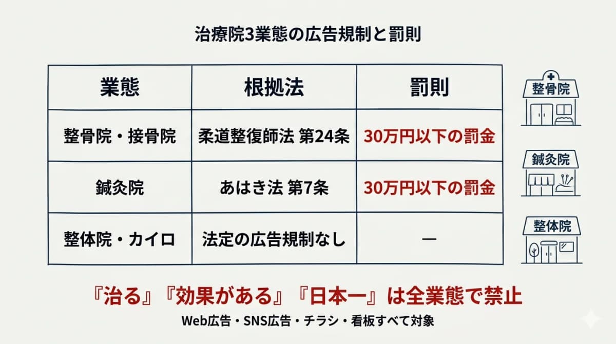 治療院3業態の広告規制マトリクス