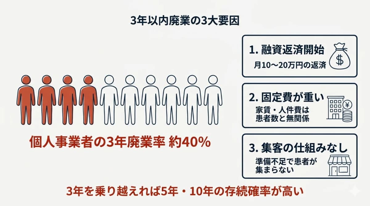 開業3年以内の廃業が集中する3大要因