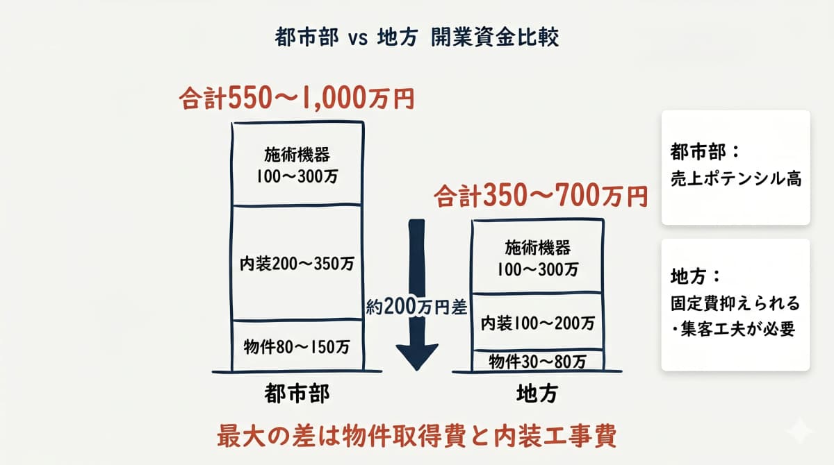都市部vs地方 開業資金比較